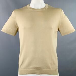 SANDRO Size L Beige Knit Acetate Blend Crew Neck T-shirt